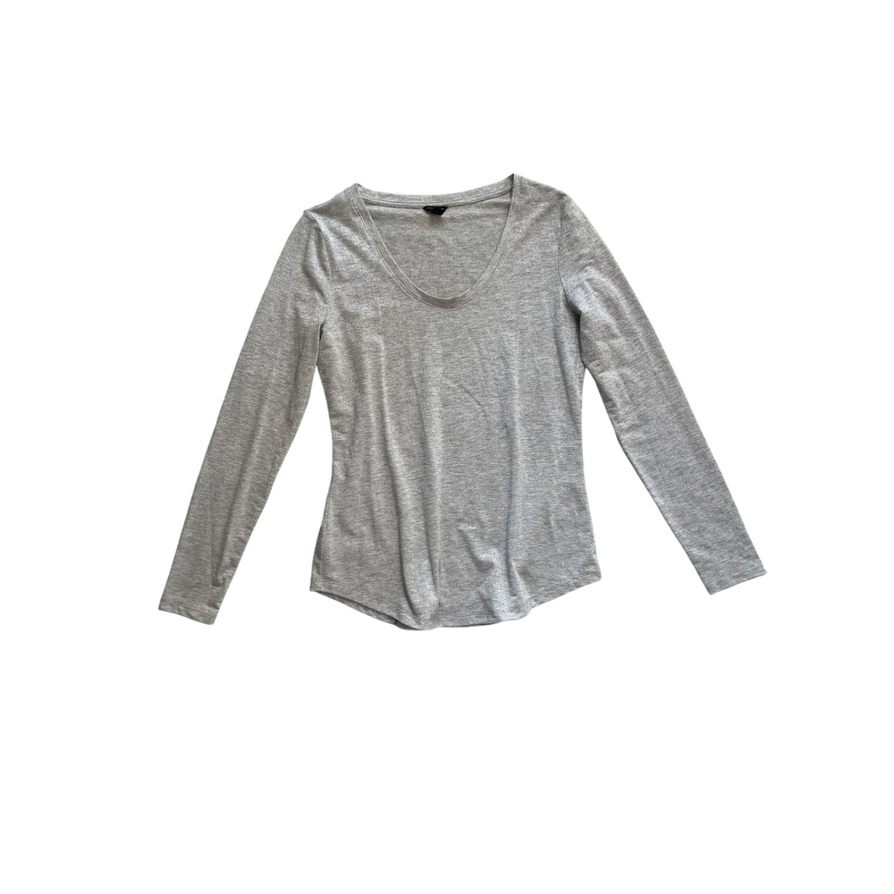 Ann Taylor Small Silver Metallic Shimmer Scoop Neck Long Sleeve Top size S